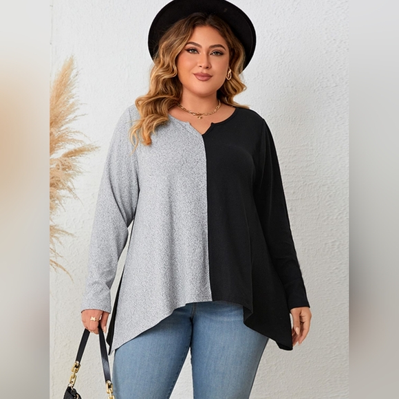 Honey Plus Size Contrast Notched Neck T-Shirt - Picture 4 of 5